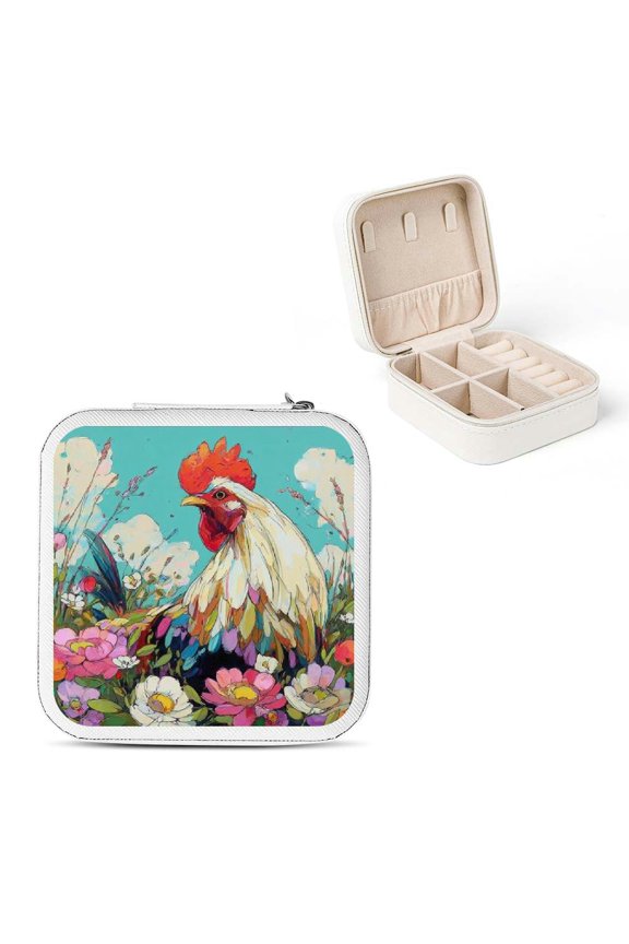 Rooster Flowers Blue Sky Jewelry Box for Necklaces Rings Earrings White