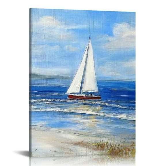 ZFLMY Sailboat Beach Painting Canvas Prints Modern Wall Art Home Decor for Living Room Bedroom Office 12x16in