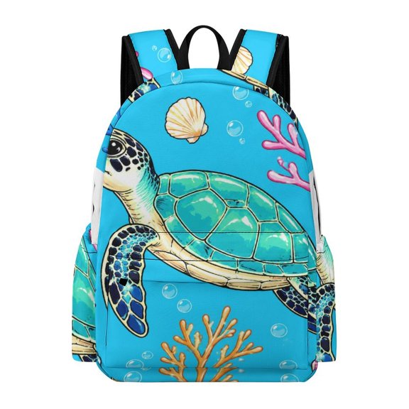 ZFLMY Sea Turtle Coral Printed Oxford Backpack, Large Capacity Laptop Backpack, Water Resistant, Travel Daypack for College Work Commuting Adults,