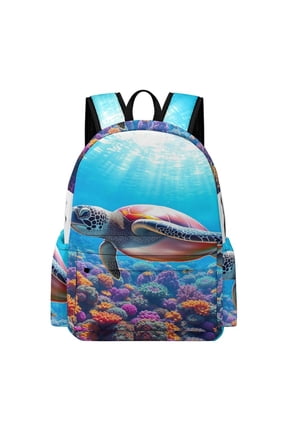 Sea Turtle in The Coral Reef Printed Oxford Backpack, Large Capacity Laptop Backpack, Water Resistant, Travel Daypack for College Work Commuting Adults,