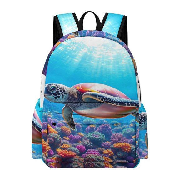ZFLMY Sea Turtle in The Coral Reef Printed Oxford Backpack, Large Capacity Laptop Backpack, Water Resistant, Travel Daypack for College Work Commuting Adults,