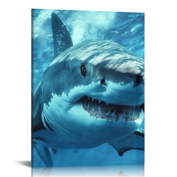 ZFLMY Shark Ocean Scuba Canvas Wall Art Ready to Hang Home Decor 12x16in