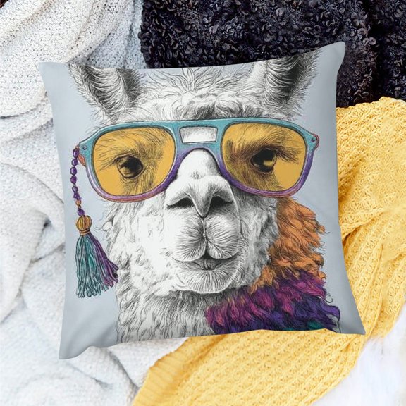 ZFLMY Sheep Decorative Pillow Covers,Cute Sheep Pattern Throw Pillow Covers,Purple Yellow Glasses Cushion Covers,Hip Hop Art Style Pillow Covers Bedroom Decor All Season 20x20in