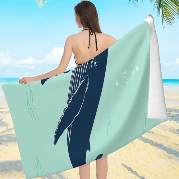 ZFLMY Single Blue Whale Silhouette Travel Beach Towel - Machine Washable Ultra-Soft Microfiber, Beach Pool Great Gift