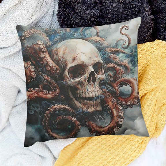 ZFLMY Skull Tentacles Painting Pillows Cushion Case for Home Sofa Couch Decor - 100% Linen, Set of 1, Various Sizes 18x18in