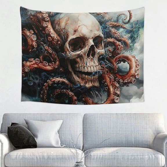 ZFLMY Skull Tentacles Painting Polyester Wall Art Tapestry for Home Decor, Vivid Design for Living Room Bedroom Dorm, Decorative Wall Hanging, Various Sizes Available 40x30in