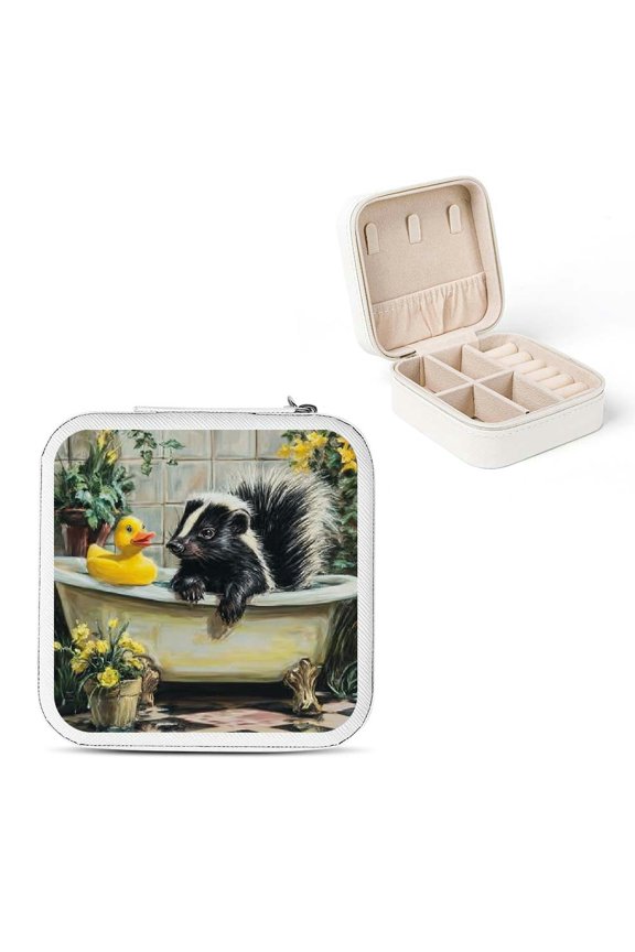 Skunk Bathtub Rubber Ducky Travel Jewelry Box for Bridesmaids White