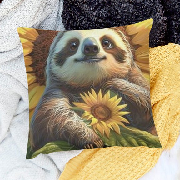 ZFLMY Sloth Sunflower Furry Art Pillow Case for Home Sofa Couch 24x24in