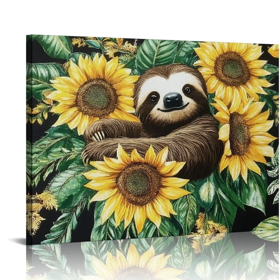 ZFLMY Sloth Sunflowers Leaves Canvas Prints Wall Art Ready To Hang Home Decor 20x16in