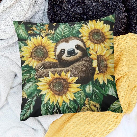 ZFLMY Sloth Sunflowers Leaves Throw Pillow Cover for Home Sofa Couch 20x20in