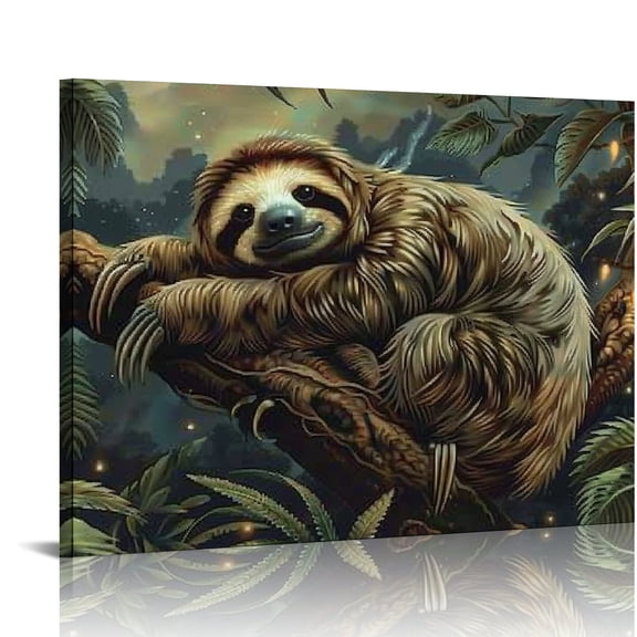ZFLMY Sloth Tree Branch Jungle Canvas Prints Wall Art Decor 16x12in