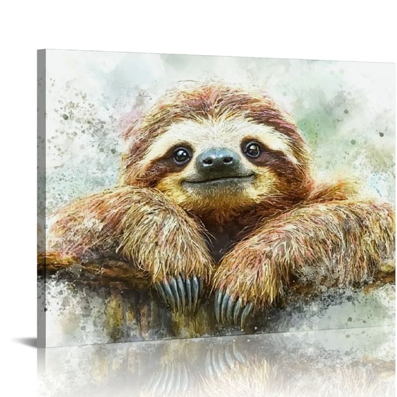 ZFLMY Sloth wall decoration for children's room watercolor sloth canvas printing art modern color ink art decoration bathroom living room hotel bedroom home wall decoration 16x12in