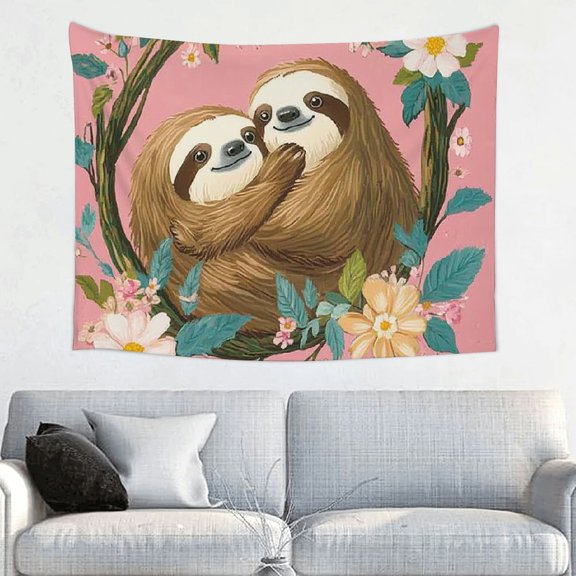 ZFLMY Sloths Flowers Tree Branch Tapestry Wall Decoration 100% Polyester for Living Room Bedroom Dorm, Wall Hanging Decorative Wall Hanging, Bedroom, Living Room Decoration 40x30in