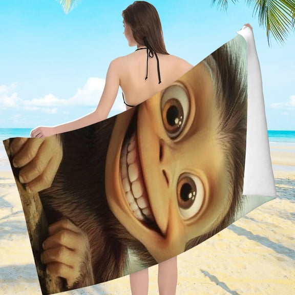 ZFLMY Smiling Monkey Beach Towel for Women, Ultra-Soft Microfiber Machine Washable for Bathroom, Beach, Yoga, Camping, Hiking, Oversized 55.1x27.6 Inches 55.1x27.6in