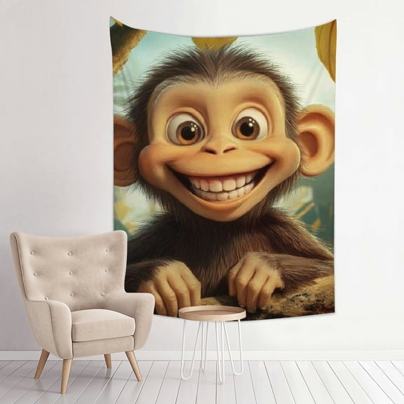 ZFLMY Smiling Monkey Tapestry Wall Decoration 100% Polyester Art 30*40in