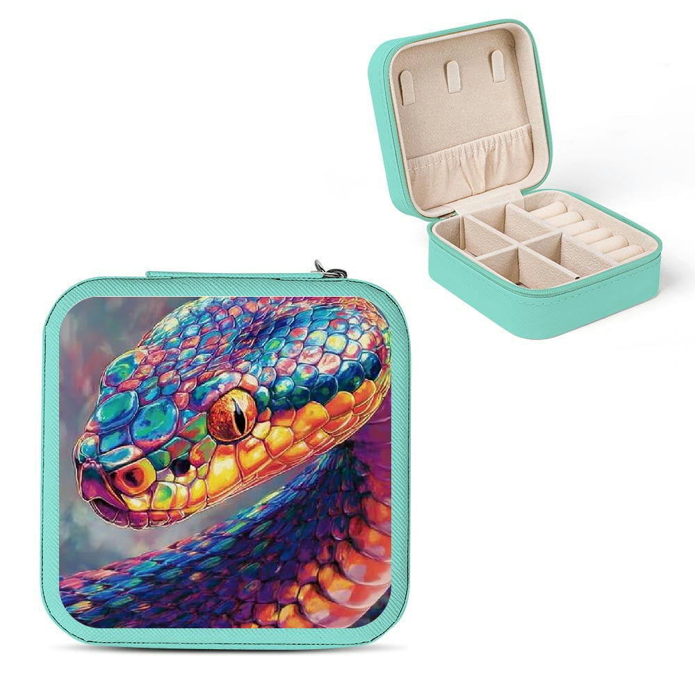ZFLMY Snake Colorful Psychedelic PU Leather Jewelry Box Travel Case ...