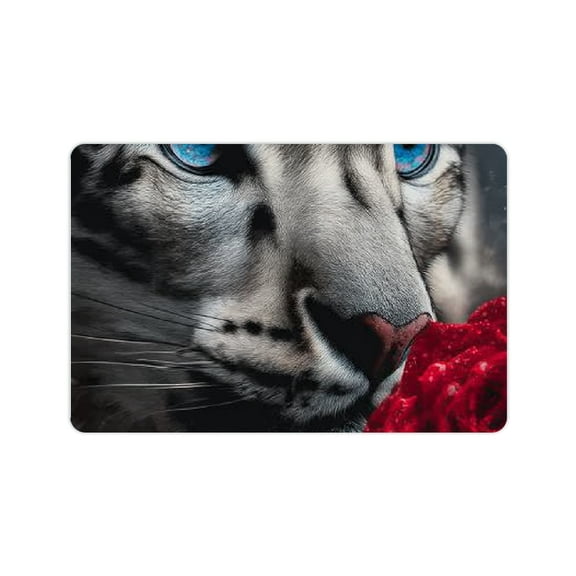 ZFLMY Snow Leopard Blue Eyes Red Rose Bath Rug Quick Drying Mat 24x16in