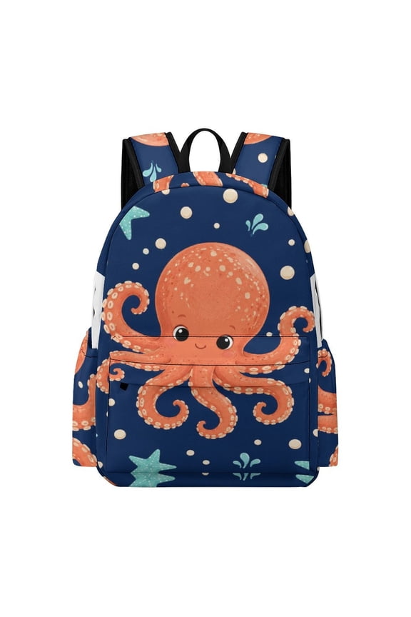 Spotted Orange Octopus Printed Oxford Backpack, Large Capacity Laptop Backpack, Water Resistant, Travel Daypack for College Work Commuting Adults,
