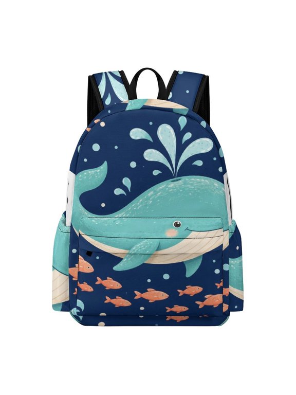 Spouting Teal Whale Fish Printed Oxford Backpack, Large Capacity Laptop Backpack, Water Resistant, Travel Daypack for College Work Commuting Adults,