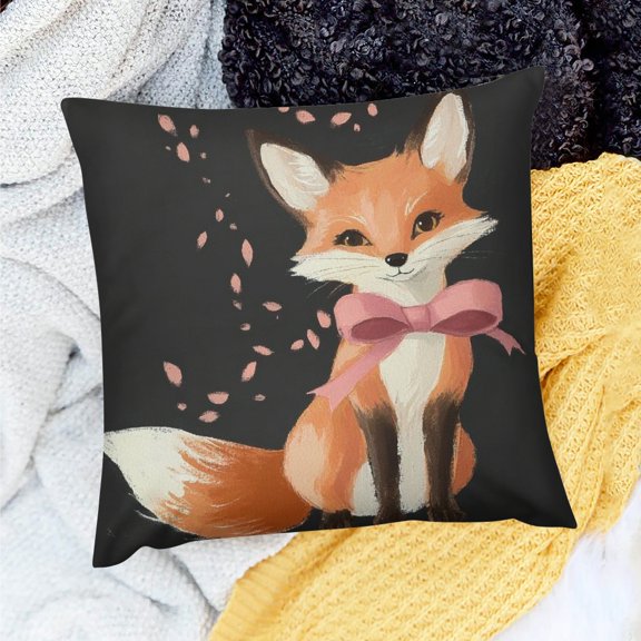 ZFLMY Square Cushion Cover Fox Bow Furry Art Party Supplies for Home Sofa Couch Linen 100% 20x20in