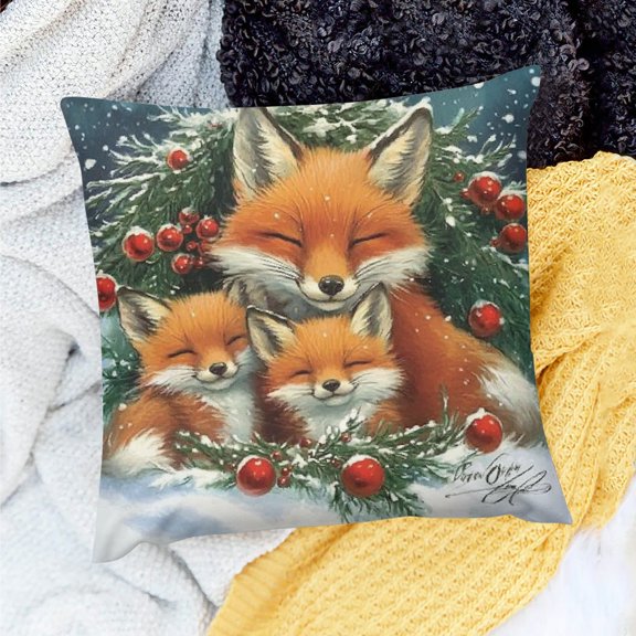 ZFLMY Square Cushion Cover Fox Cubs Pillow Case for Home Sofa Couch Decor Linen 100% - Set of 1, Various Sizes 24x24in