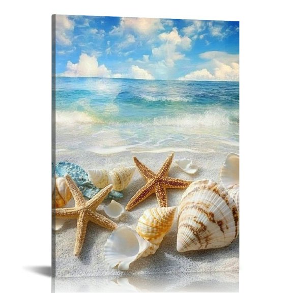 ZFLMY Starfish Seashells Beach Canvas Wall Decor for Home Living Room Bedroom Office, Fashion Kitchen Wall Art Print on Canvas, Perfect Gift Ideas 12x16in
