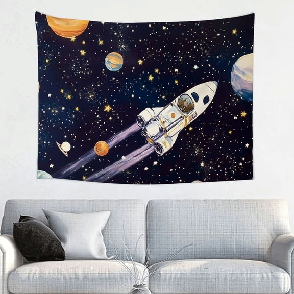 ZFLMY Stars Planets Space Shuttle Polyester Tapestry Wall Hanging for Home Decor, Vivid Design, Multiple Sizes 40x30in