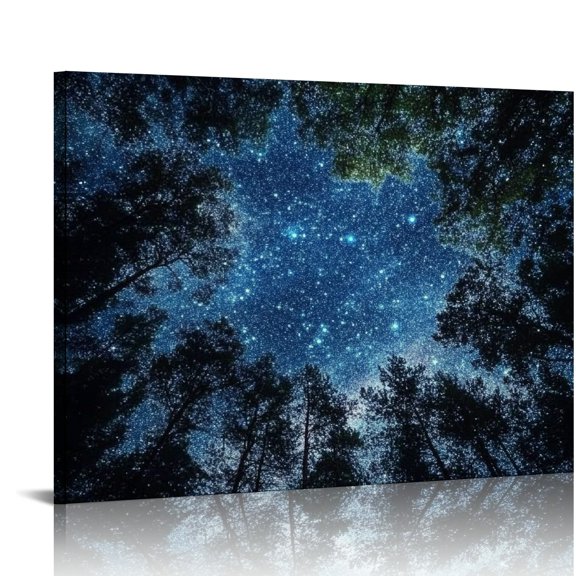 ZFLMY Stars Trees Night Sky Canvas Prints Wall Art Home Decor 20x16in