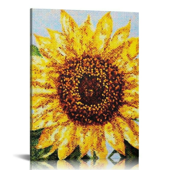 ZFLMY Sunflower Pointillism Painting Canvas Print Wall Art Decor 12x16in
