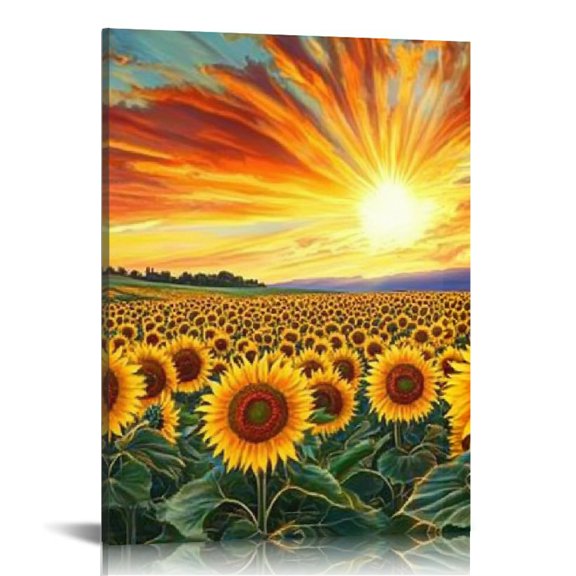ZFLMY Sunflower Sun Field Canvas Print Wall Art Home Decor Living Room Bedroom Office 12x16in