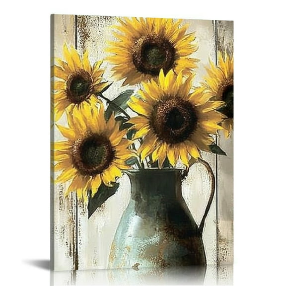 ZFLMY Sunflowers Wall Decor For Bedroom Kitchen Bathroom Office, Print On Canvas Home Decor Living Room Office 12x16in