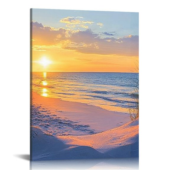 ZFLMY Sunset Beach Ocean Canvas Print Wall Decor for Home Living Room Bedroom Office, Ready to Hang 16x20in