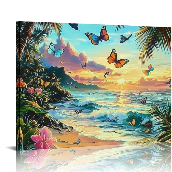 ZFLMY Sunset Butterflies Canvas Prints Wall Art Ready To Hang Home Decor 20x16in