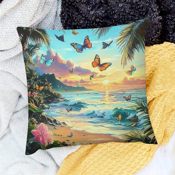 ZFLMY Sunset Butterflies Decorative Throw Pillow Case for Sofa Couch 18x18in