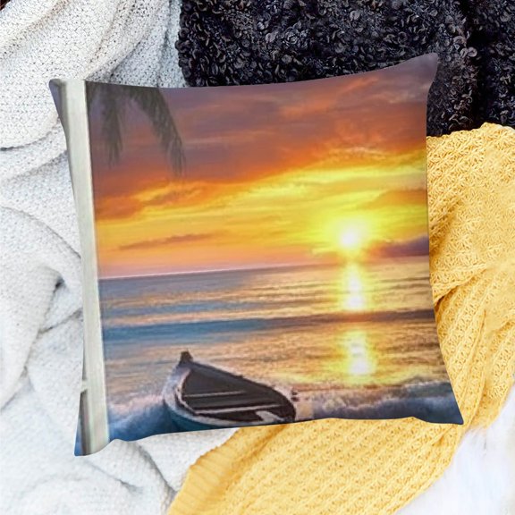 ZFLMY Sunset Theme Linen Throw Pillow Cover for Home Sofa Couch 18x18in