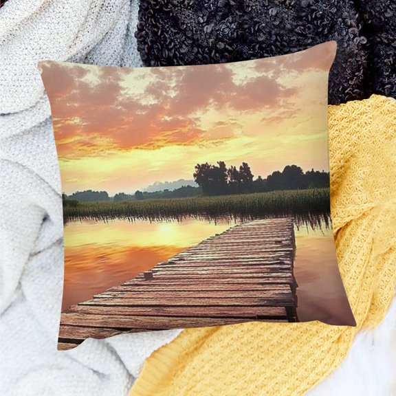 ZFLMY Sunset Theme Square Cushion Cover for Home Sofa Couch Linen 18x18in