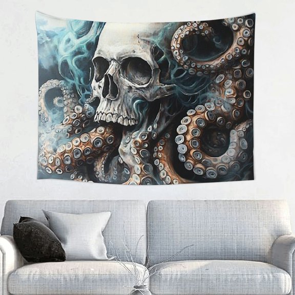 ZFLMY Surrealism Octopus Tentacles Skull Tapestry Wall Hanging 100% Polyester Home Art Decor for Bedroom Living Room Dorm Decoration 40x30in