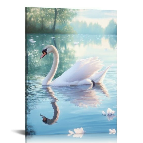 ZFLMY Swan Lake Forest Canvas Print Wall Art Home Decor Living Room Bathroom Bedroom Office, Ready to Hang 16x20in