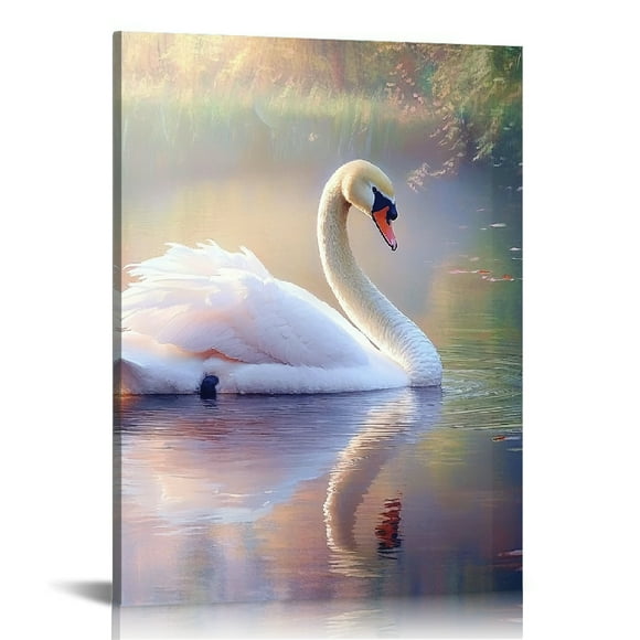 ZFLMY Swan Lake Forest Theme Modern Canvas Prints Wall Art Home Decor Living Room Bathroom Bedroom Office, Perfect Gift for Home Aesthetic Decor 16x20in