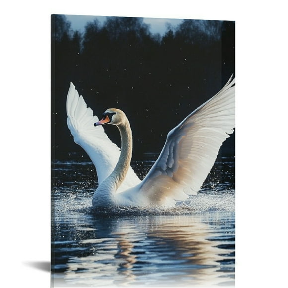 ZFLMY Swan Lake Night Canvas Wall Art Decor for Home Office 12x16in