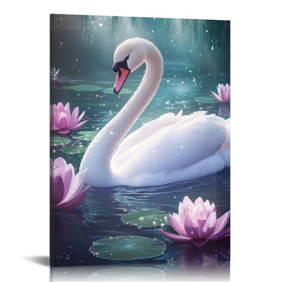 ZFLMY Swan Water Lilies Fantasy Canvas Wall Art Home Decor 12x16in