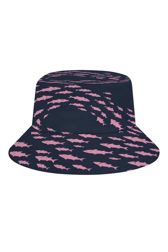 Swirling Pink Fish School Bucket Hat, Soft, Printed, Packable Fisherman Sun Hat for Beach Travel Hiking Vacation, Sun Hat for Women Men,
