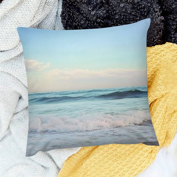 ZFLMY Throw Pillow Cover Beach Waves Sky Decor Home Sofa Couch 100% Linen Set of 1 Pillow Case 20x20in