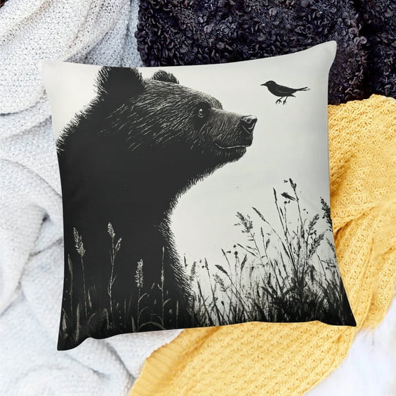 ZFLMY Throw Pillow Cover Bear Grass Bird Theme for Home Sofa Couch Linen 100% - Set of 1, 3 Sizes, Outdoor Decorative Pillowcase 20x20in