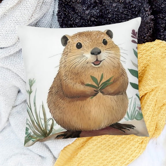 ZFLMY Throw Pillow Cover Beaver Plant Illustration Cushion Case for Home Sofa Couch Linen 100% - Set of 1, Various Sizes 20x20in
