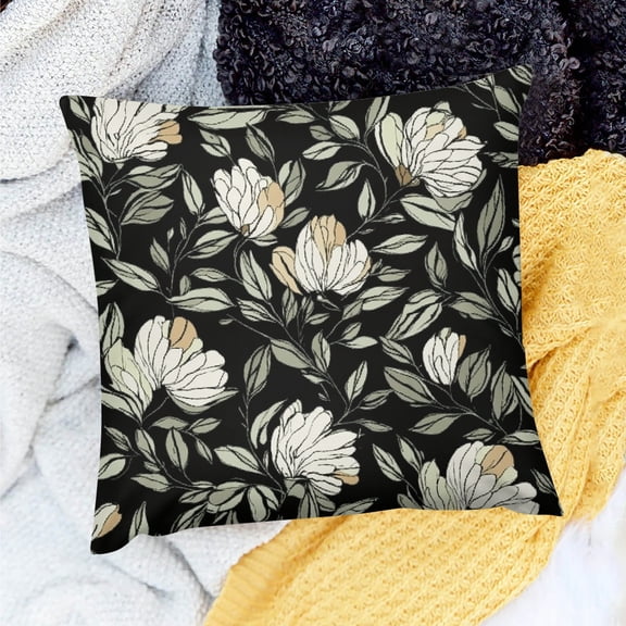 ZFLMY Throw Pillow Cover Floral Pattern Leaves Square Cushion Cover for Home Sofa Couch Linen 100% 18x18in