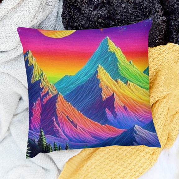 ZFLMY Throw Pillow Cover Mountain Range Rainbow Sky Stars Indoor Decor 20x20in