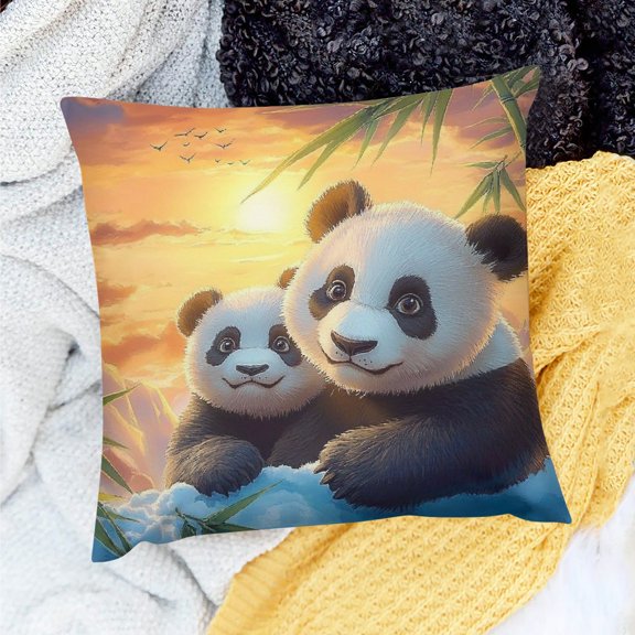 ZFLMY Throw Pillow Cover Panda Bears Sunset Bamboo Decor for Home Sofa Couch Linen 100% - Set of 1 Pillowcase 20x20in