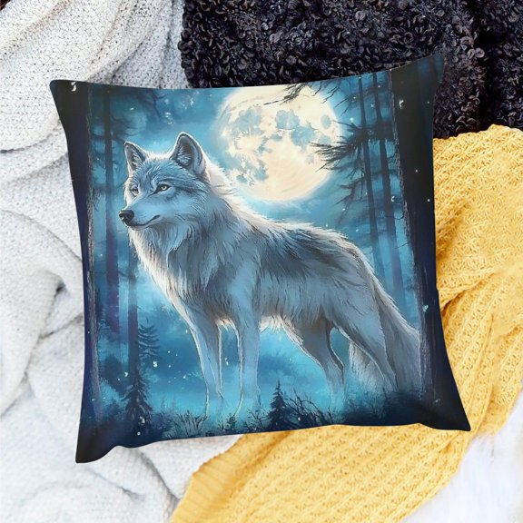 ZFLMY Throw Pillow Cover Wolf Full Moon Forest Linen Case for Home Sofa Couch - Set of 1, 3 Sizes 18x18in