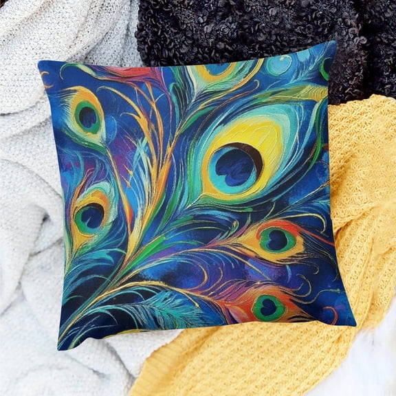 ZFLMY Throw Pillow Covers Colorful Peacock Feather Pattern Decorative Pillow Cases Home Decor Square 24x24in